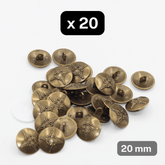 20 Pieces Old Brass Military Zamak Metal Shank Buttons Size 20mm #KZQ500032 - ACCESSOIRES LEDUC BV